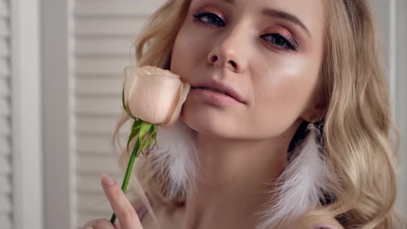Sexy Romantic Woman Portrait With Rose Flower