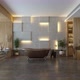 Elegant Modern Bathroom Interior With Marble Flooring, Brown Bathtub and Sink On Countertop - VideoHive Item for Sale