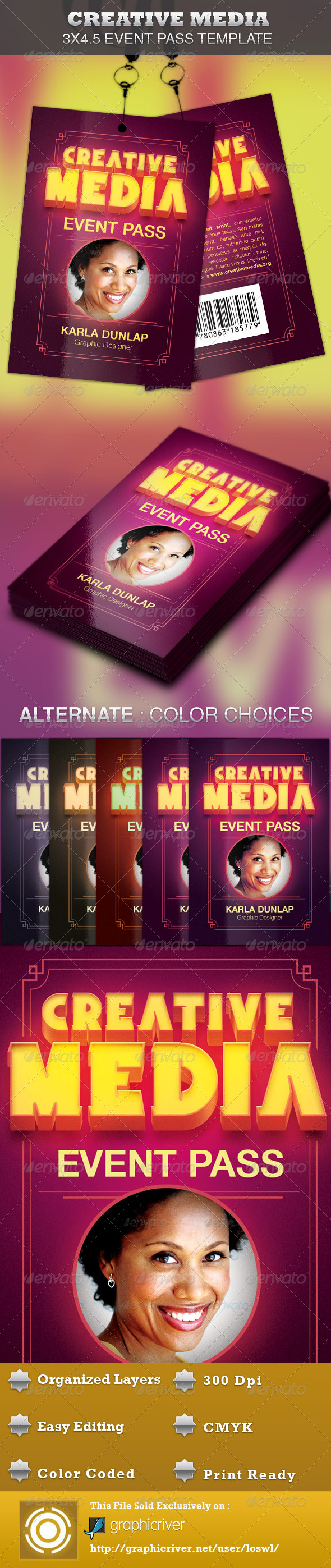Creative Media Event Pass Template - Miscellaneous Print Templates