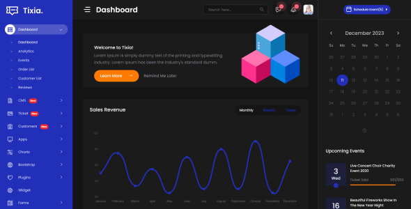 Tixia - Node Js Ticketing Admin Dashboard Bootstrap Template by DexignZone