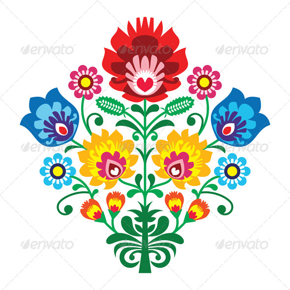 Folk Embroidery with Flowers - Traditional Polish - Flourishes / Swirls Decorative