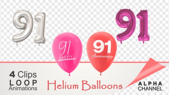 91 Anniversary Celebration Helium Balloons Pack