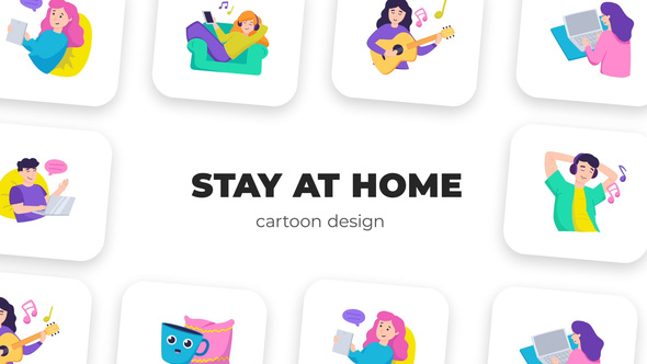 Stay at home - Cartoon Design Elements template preview