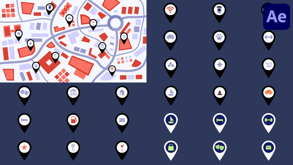 Map And Pin Location Icons for After Effects Elements template preview