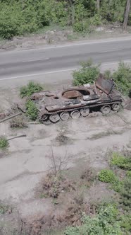 Vertical Video of a Destroyed Russian Military Equipment During the War in Ukraine alt