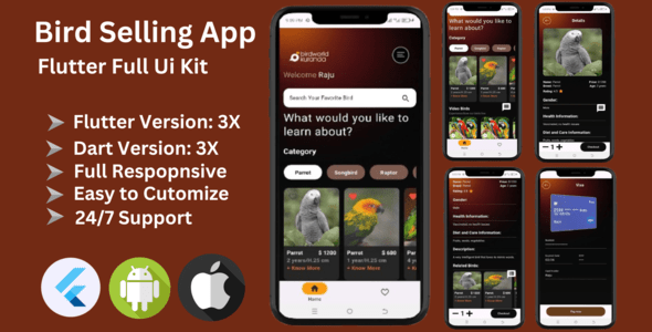 BirdBuy- Online Bird Buy App ||Flutter Mobile Template Full App  || Flutter 3.x (Android & iOS)