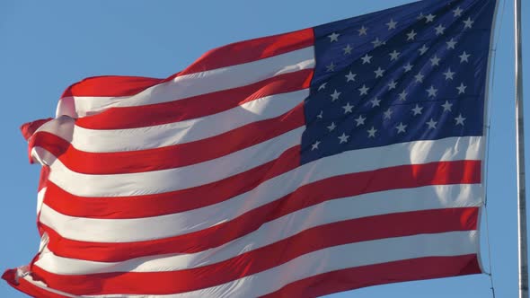 Close-up of an American Flag Flying in the Wind