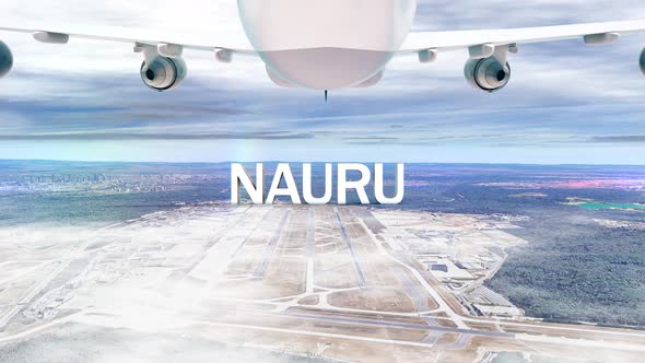 Commercial Airplane Over Clouds Arriving Country Nauru