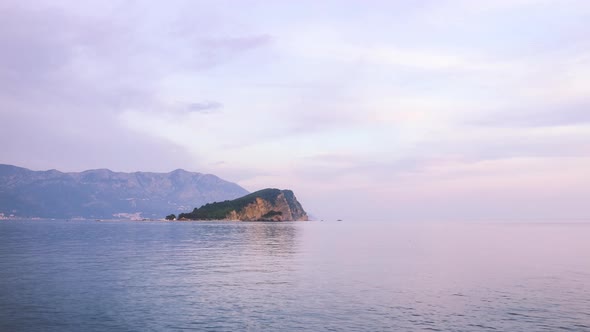 Time lapse, Adriatic sea and colorful sky, near the Sveti Nikola island in Budva city, Montenegro
