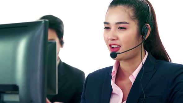 Business People Wearing Headset Working in Office alt