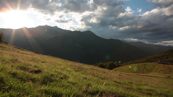 Italian Mountain Landscape at Sunset in Summer Day