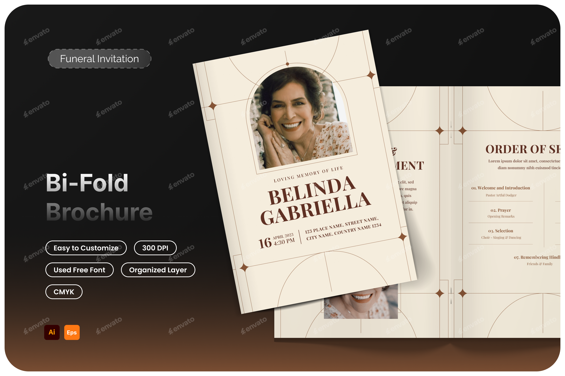 Aesthetic Funeral Program Bifold Brochure, Print Templates | GraphicRiver
