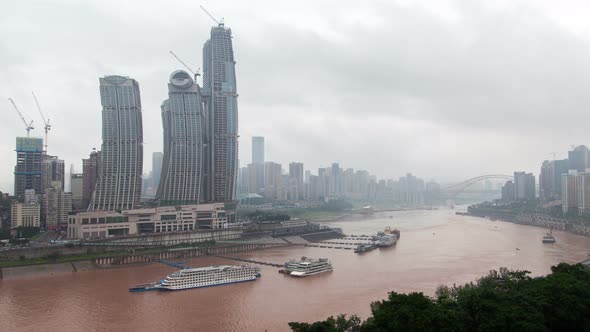 Chongqing City River with Bridges Aerial China alt