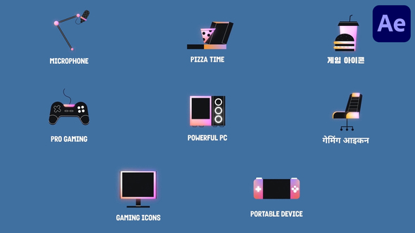 Podcast Gaming Icons And Titles for After Effect Titles template preview