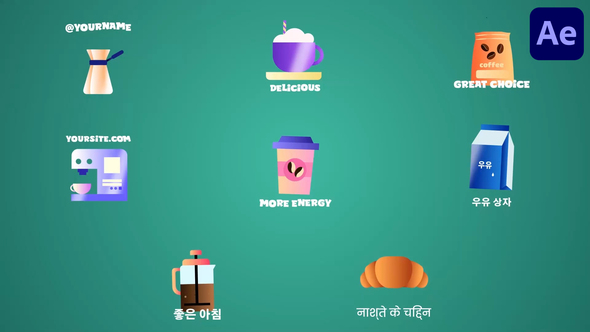 Breakfast Coffee Icons And Titles for After Effects Titles template preview