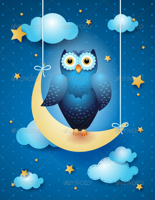 Owl and Moon - Animals Characters