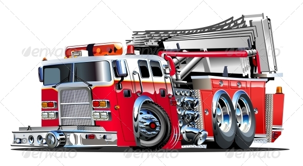 Vector Cartoon Fire Truck - Man-made Objects Objects