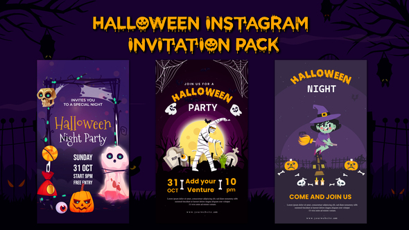 Halloween Invitation Instagram Pack - Cartoon Animations Openers template preview