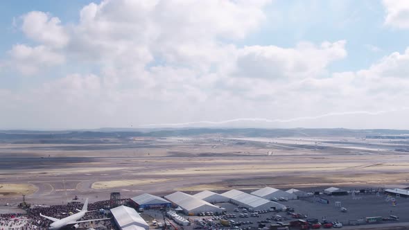 Aviation Festival Stunt Plane And Airport Tower Aerial View alt