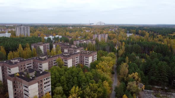 Drone View of Pripyat Captured By Nature As a Result of the Chernobyl Disaster alt