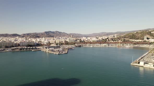 Aerial Panorama view of Malaga port with city as background, South Spain