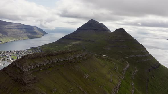 Drone Of Klakkur Mountain With Klaksvik Town Below alt