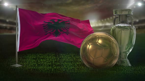 Albania Flag With Football And Cup Background Loop 4K alt