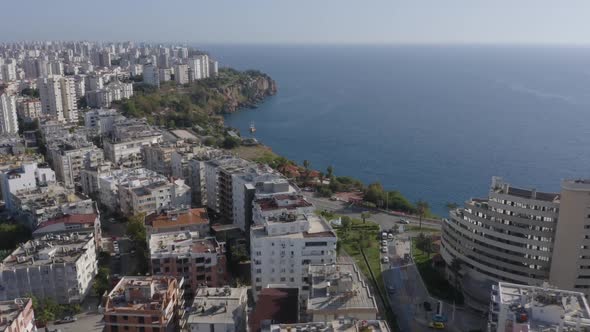 Panoramic Aerial View of Embankment of the Resort Town in Turkey alt