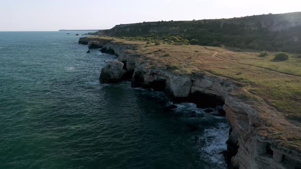 Video of picturesque rocky coastline of Yailata archeological reserve in Bulgaria alt