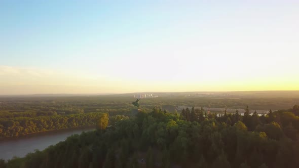 Aerial Panoramic View to Cultural Center of Ufa Capital of Bashkortostan at Beautiful Magic Hour