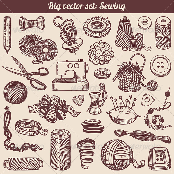 Sewing and Needlework Vector Set - Man-made Objects Objects