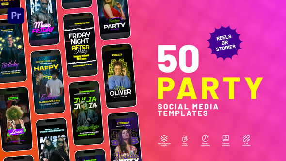 Party Flyers Instagram Stories Premiere Pro template preview