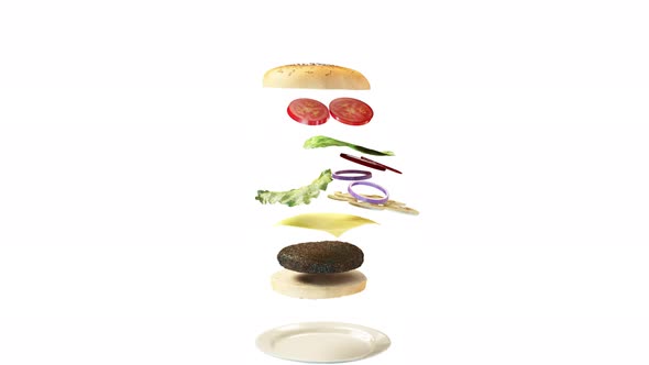 rotating Burger on a white background render 3D
