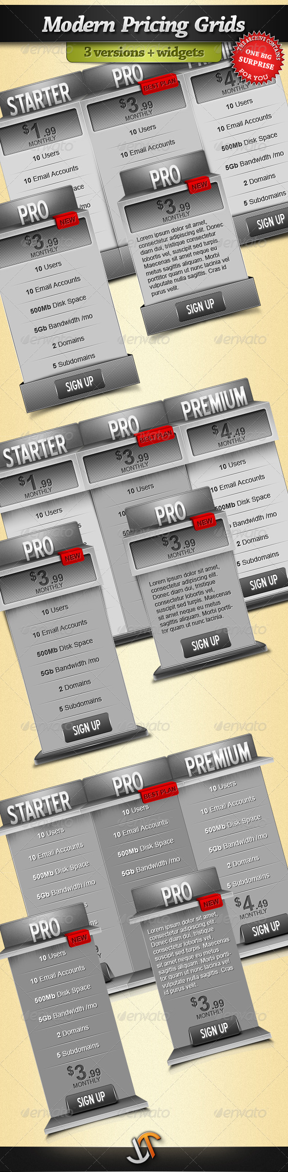 Modern Pricing Grid - with widgets - Tables Web Elements