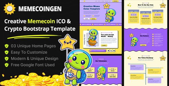 Memecoin Gen - Meme coin ICO & Crypto Bootstrap Template