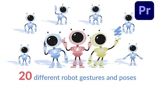20 robot character animations MOGRTs For Premiere Pro Premiere Pro template preview