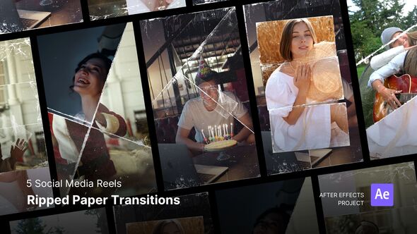 Social Media Reels - Ripped Paper Transitions After Effects Project Files Product Promo template preview