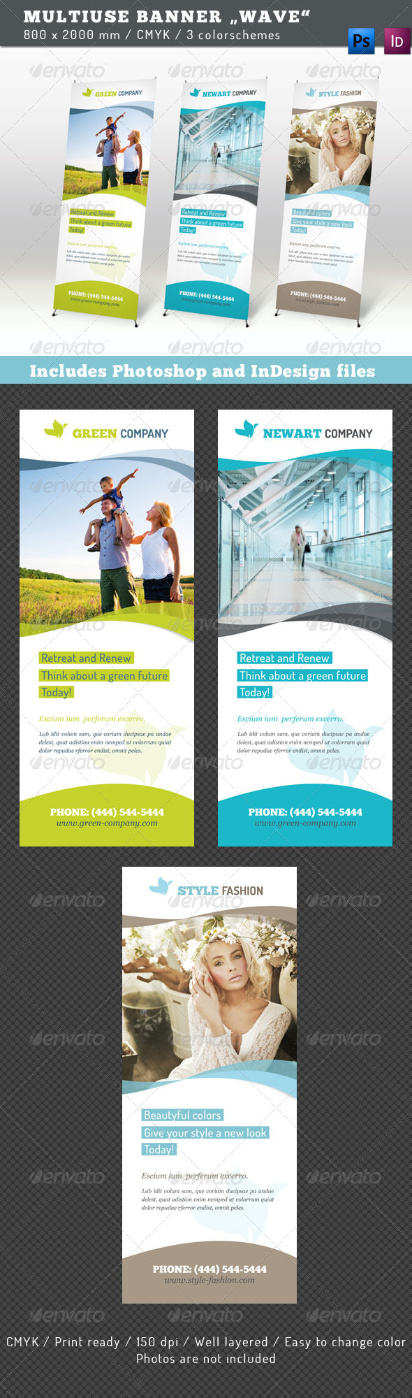 Multiuse Roll-up Banner Wave - Signage Print Templates