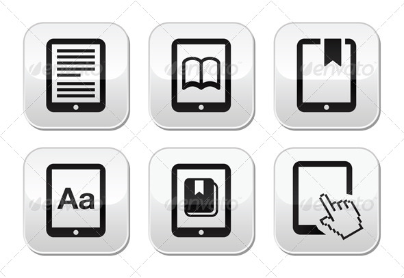 E-book Reader Vector Buttons Set - Media Technology