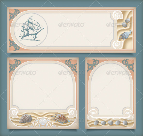 Set of Sea Vintage Vacation Frame Banners, Labels - Travel Conceptual