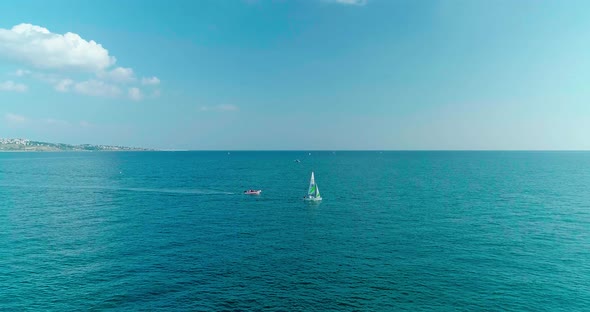 Sailboat And Blue Sky Aerial View
