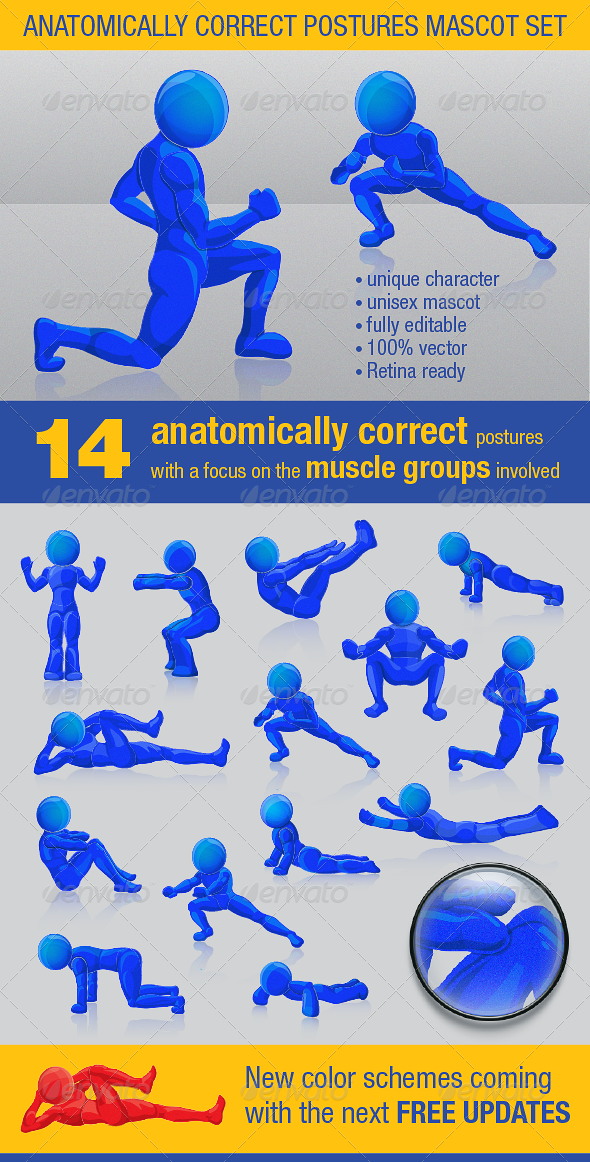 Anatomically Correct Postures Mascot Set - People Characters