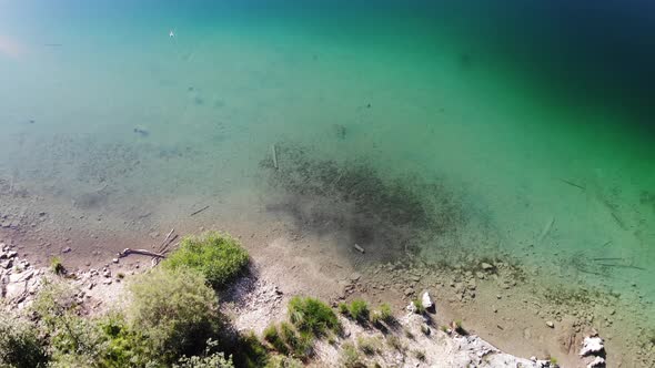 beautiful drone video of an lake and mountains, eibsee in bavaria alt