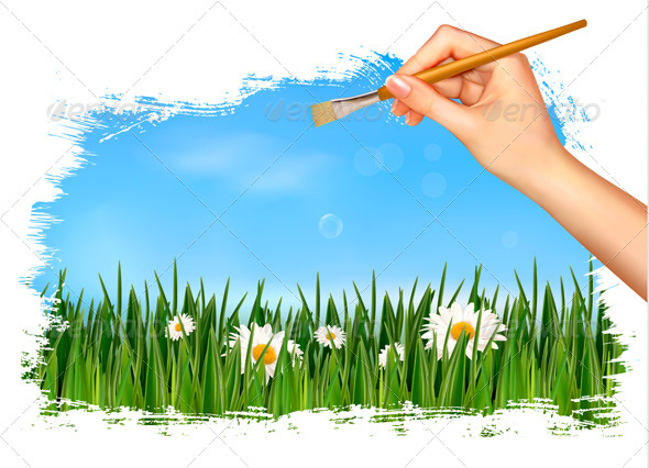 Nature Background with Hand Holding a Brush - Flowers & Plants Nature