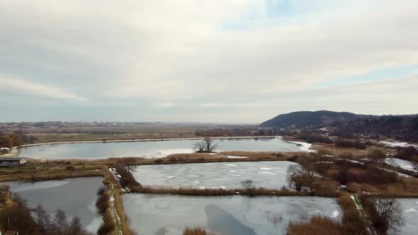Frozen Lake Winter Aero Drone Video