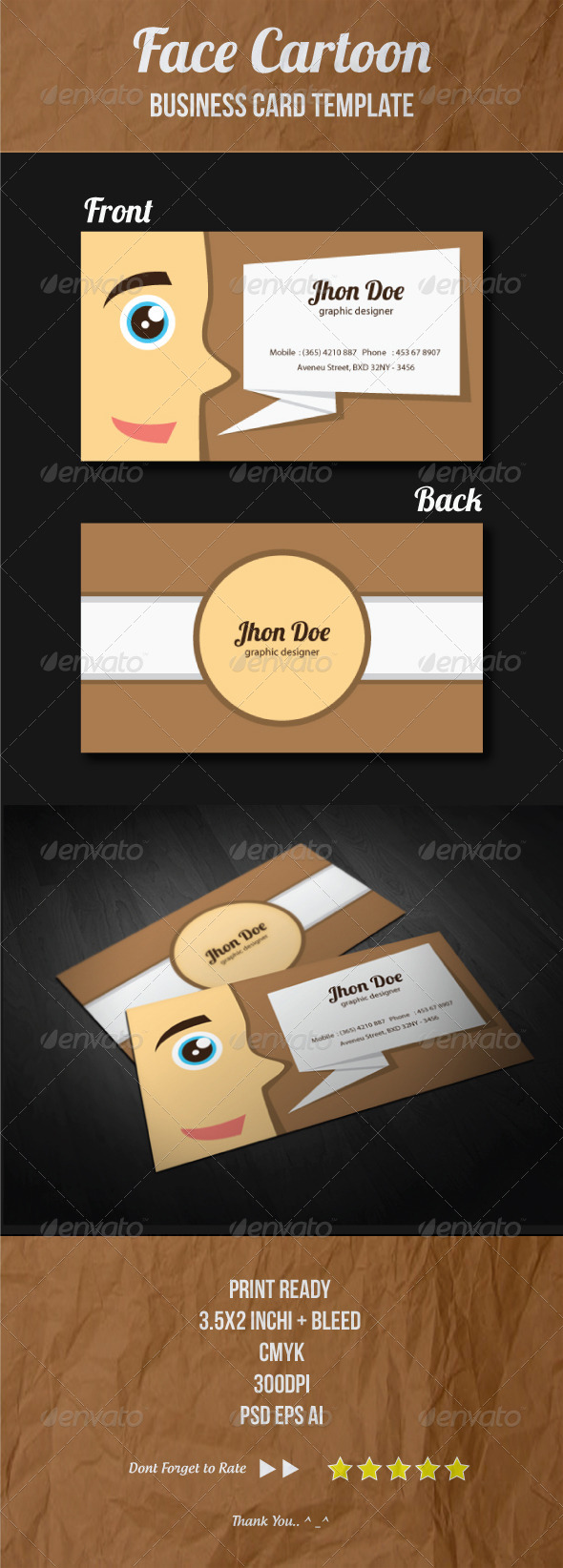 Face Cartoon Business Card Template - Creative Business Cards
