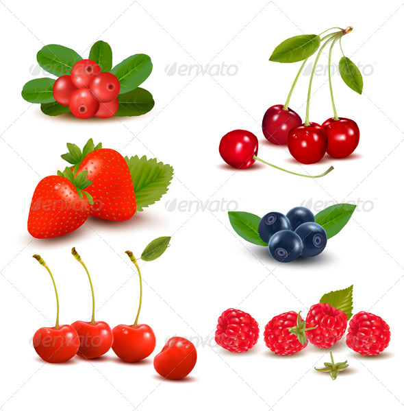 Group of Fresh Berries and Cherries - Food Objects