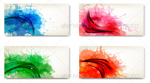 Set of Watercolor Abstract Banners - Backgrounds Decorative