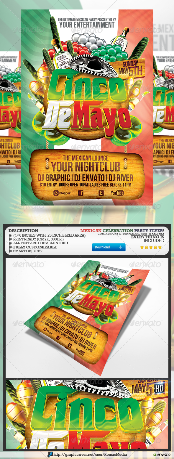 Cinco De Mayo Party Flyer By RomacMedia