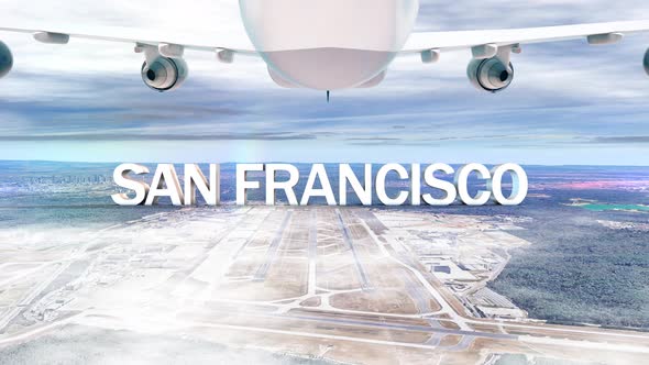 Commercial Airplane Over Clouds Arriving City San Francisco alt